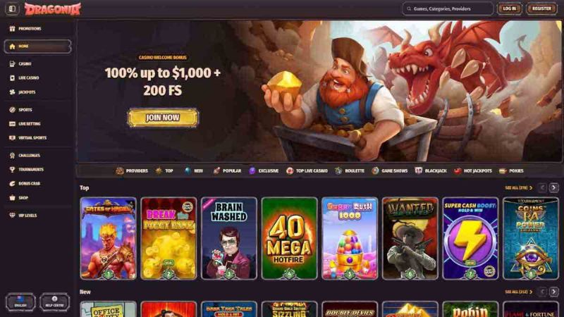 Dragonia Casino game interface showing pokies selection for New Zealand