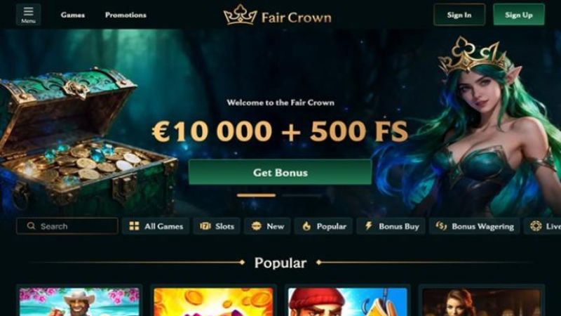 Faircrown Casino platform screenshot for New Zealand market